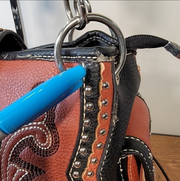 P & G COLLECTION Brown Western Shoulder Bag Embellished Studded - Picture 15 of 17